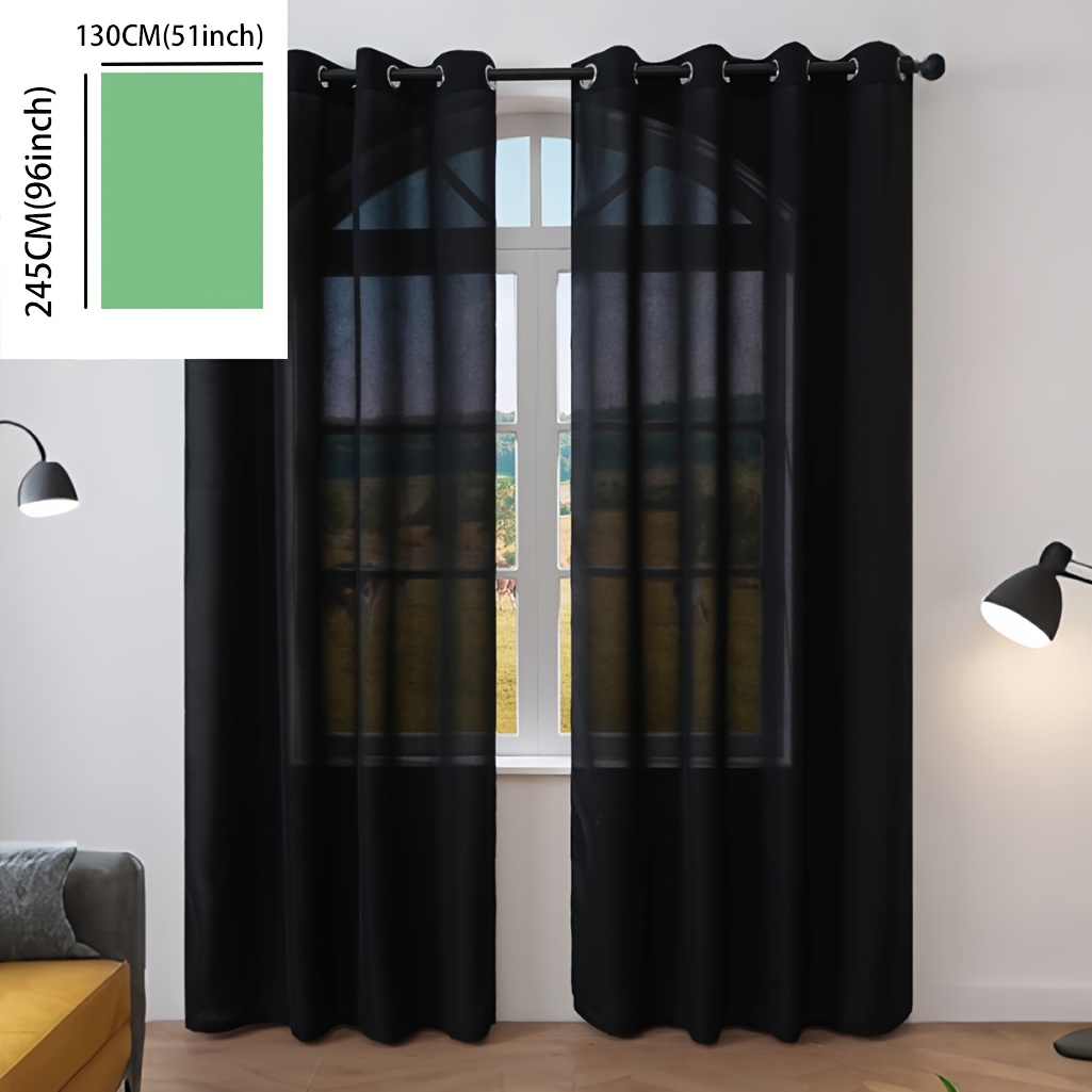 TEMU 2pcs Rideaux Voilages Noirs Pur Minimalistes pour Salon Bureau avec Perforations