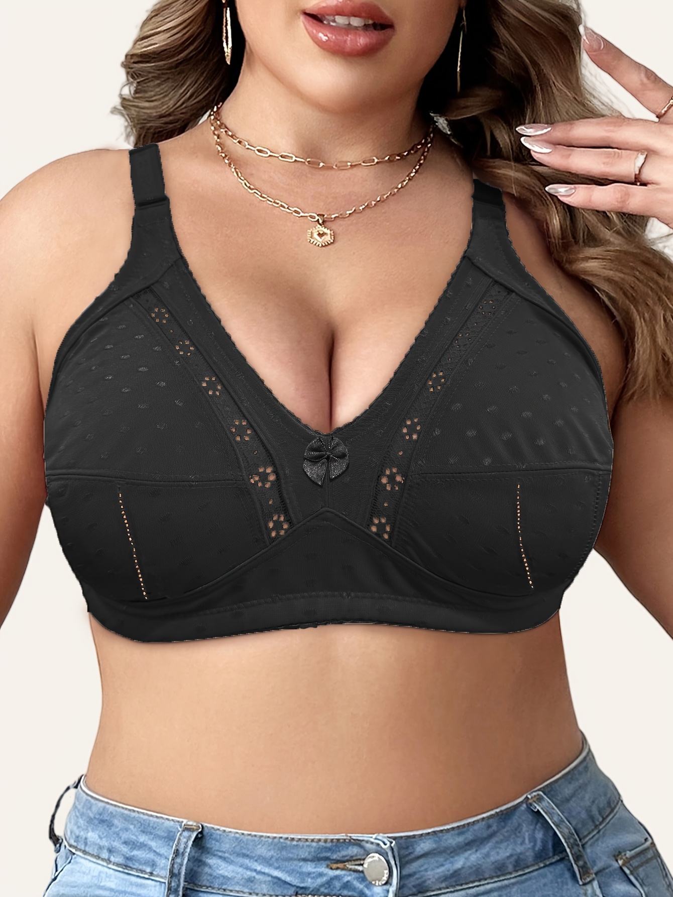 sexy wireless-bh für damen in übergröße mit bogen, 95% nylon 5% elastan strickstoff, atmungsaktiver bhlette mit voller abdeckung für alle jahreszeiten 0