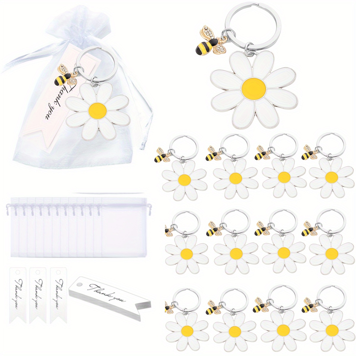 12 Portachiavi Ape Con Frasi Ispiratrici Per Ringraziamento – Con Etichette E Sacchetti Organza - 3