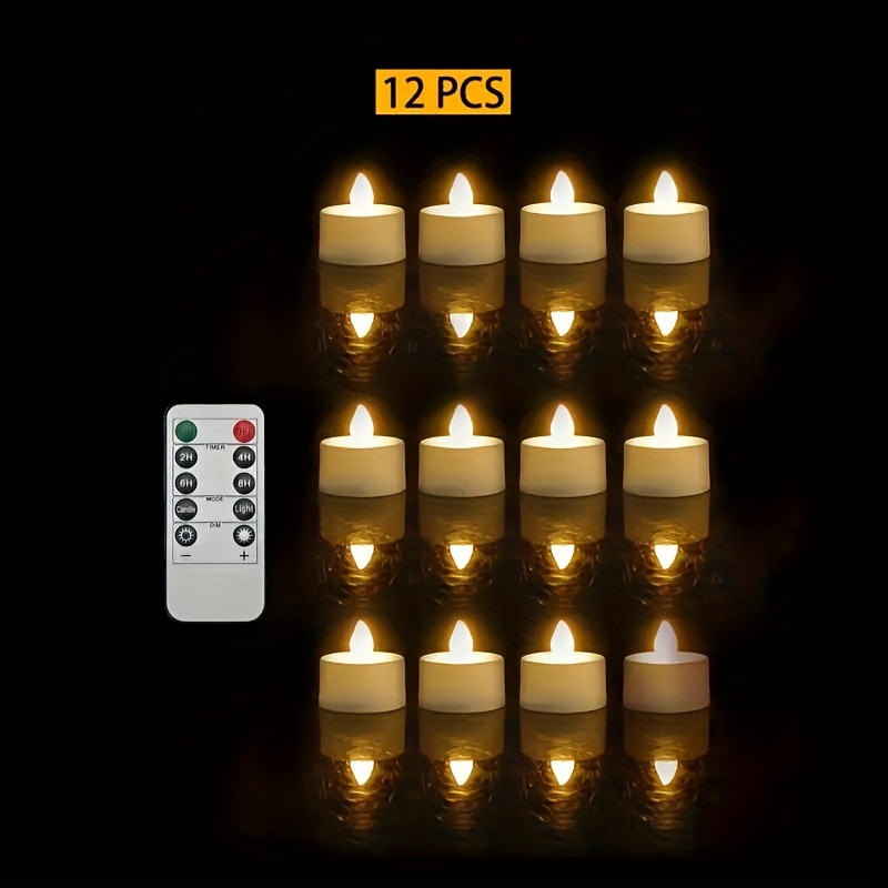 TEMU 12pcs Remote Control Led Tea Candles, With Remote Control Led Electronic Candles, Flameless Candles, Battery-powered Led Tea Candles, Suitable
