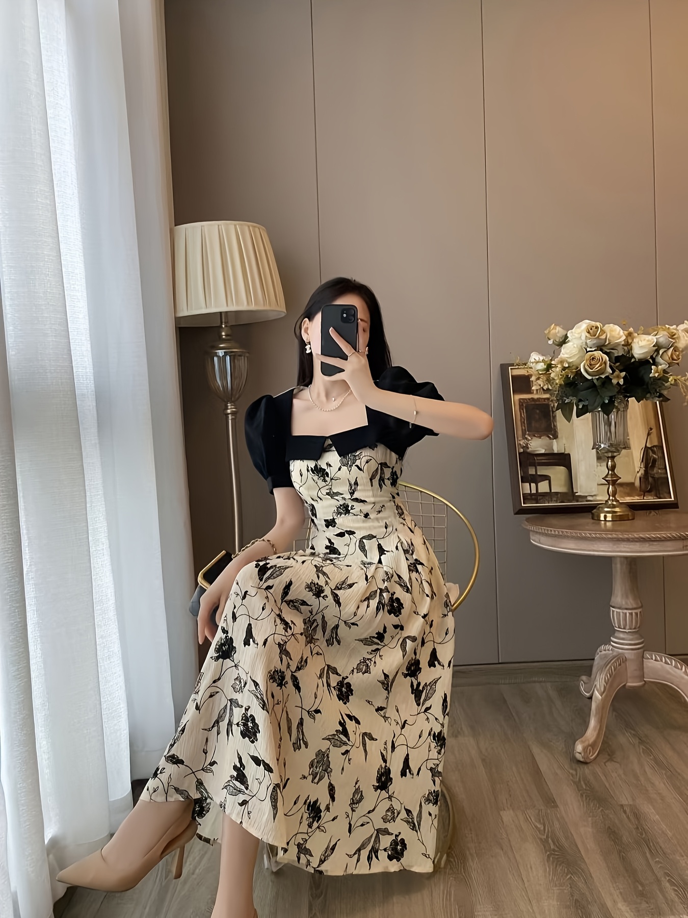 Cute Colorful Sun Dresses Women's Elegant Floral Print Summer