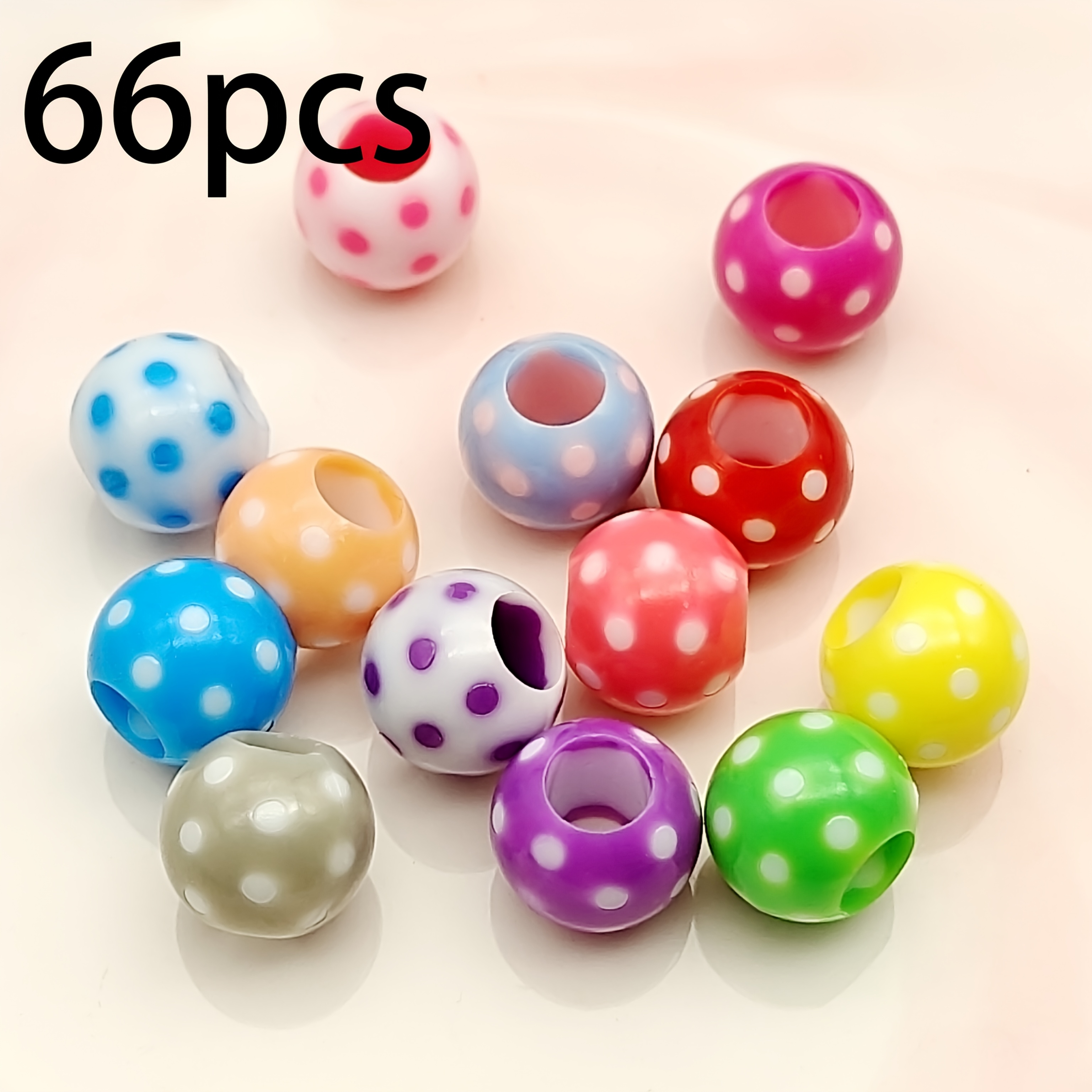 TEMU 66 pièces de perles acryliques à pois colorés de 11,5 mm avec grands trous, fournitures pour la fabrication de bijoux DIY, DIY, artisanat fait