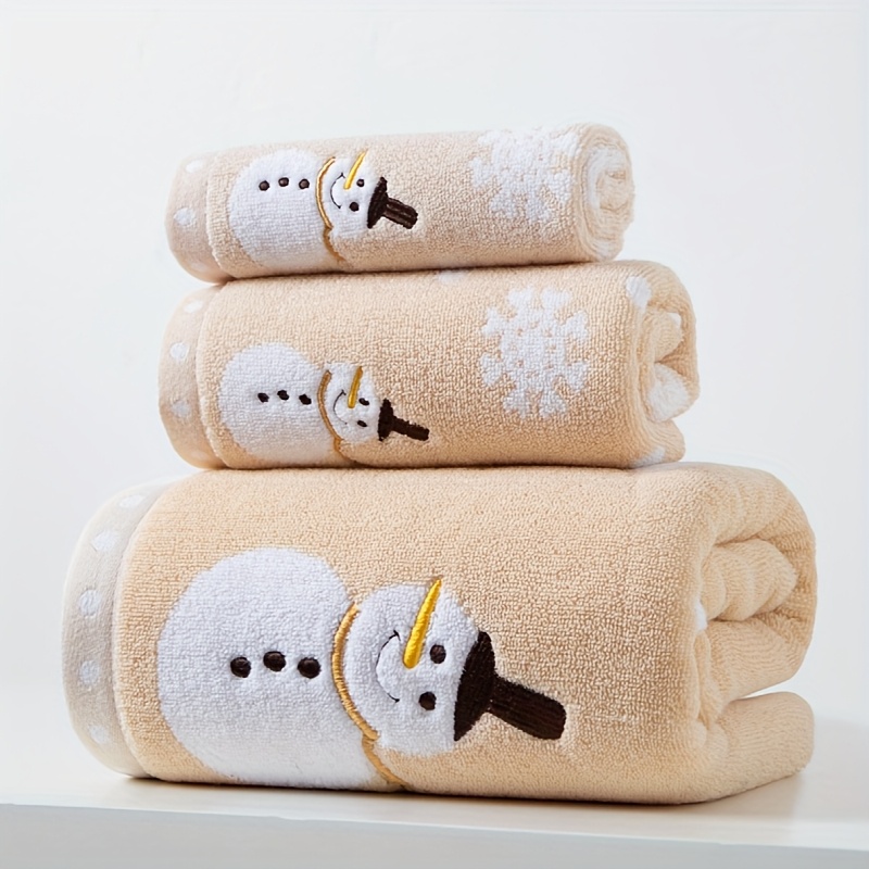 TEMU 3pcs Embroidered Bath Towel Set, 100% Cotton, Includes 1 Bath Towel + 1 Hand Towel + 1 Hand Towel, Soft, Quick-drying, Absorbent, Suitable For