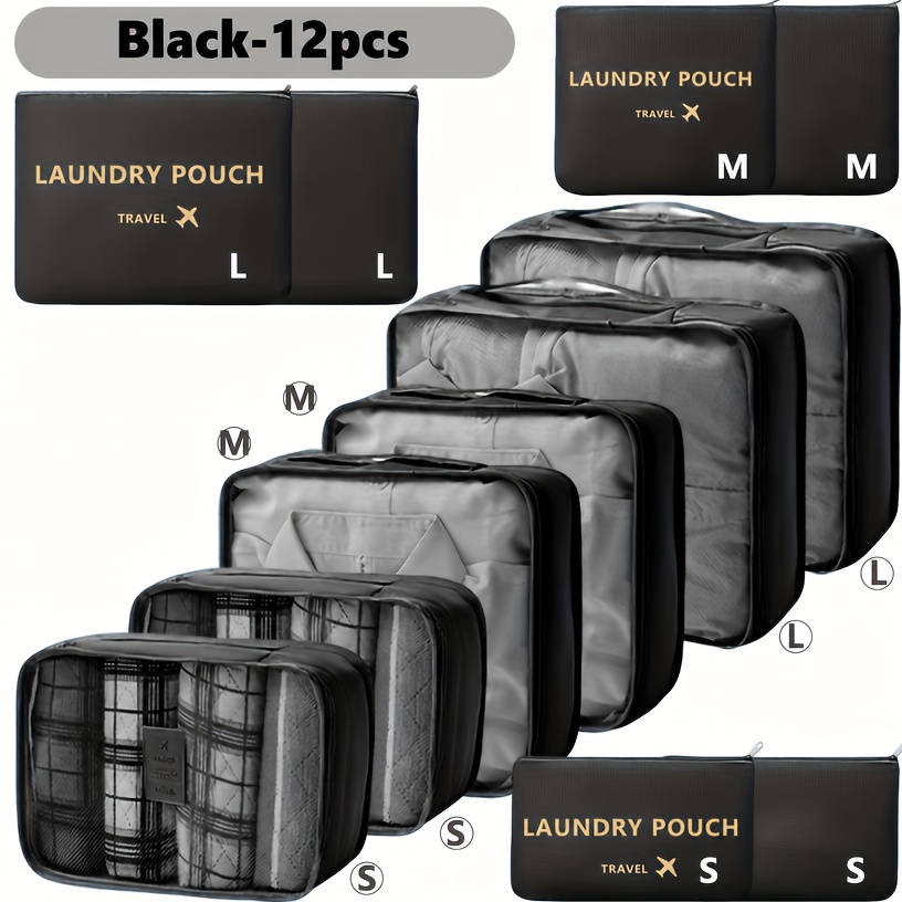 TEMU 12pcs Lightweight Mesh Travel Storage Bags, Luggage Organizer/sorting Bag, Carry-on Luggage Organizer, Space- Storage Box, With Zippered Inner
