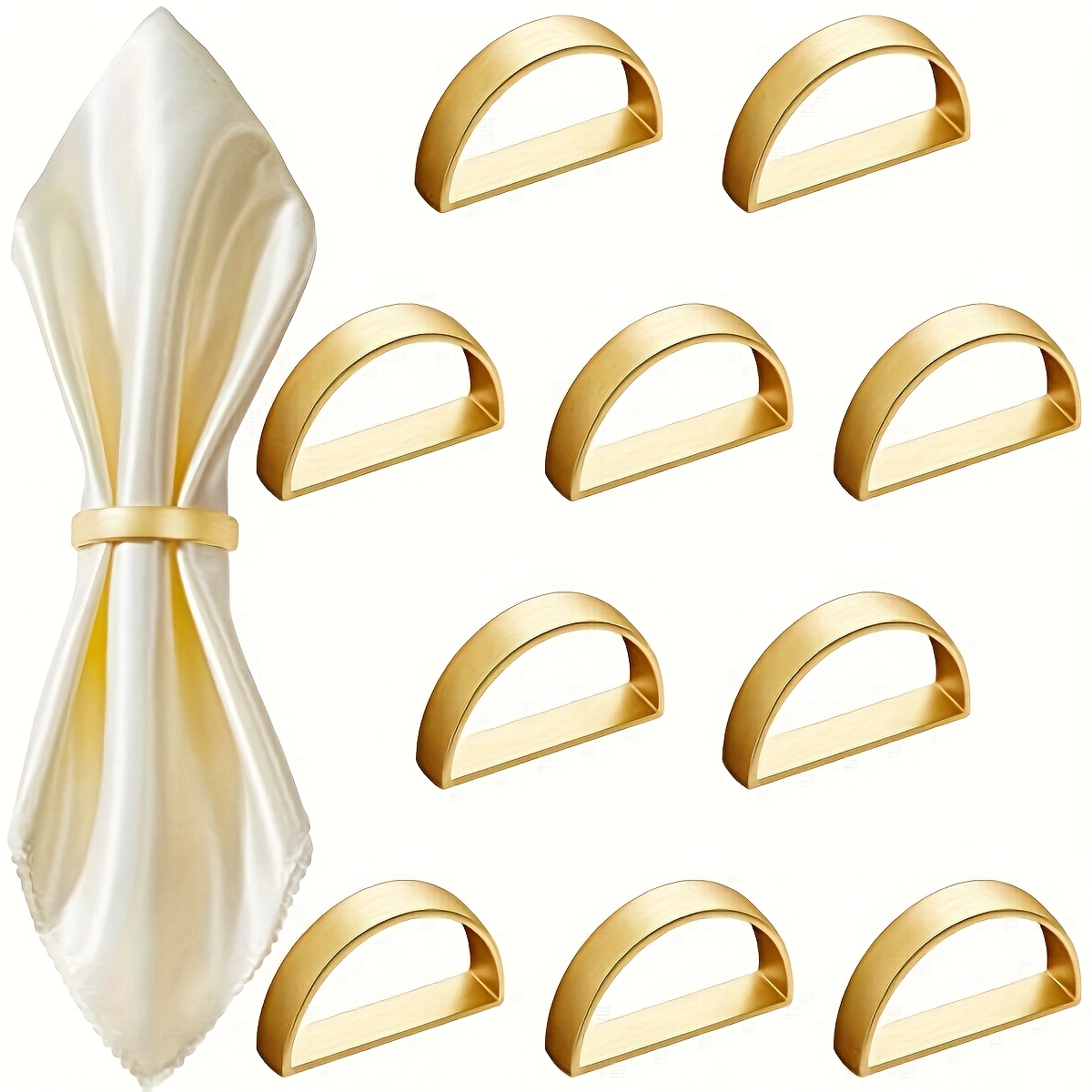 

10pcs Golden Stainless Steel Napkin Ring Holders - Elegant Metal Serviette Buckles With Arched Design For Dinner Parties, Weddings, And Kitchen Table Settings, Napkin Holder For Dining Table