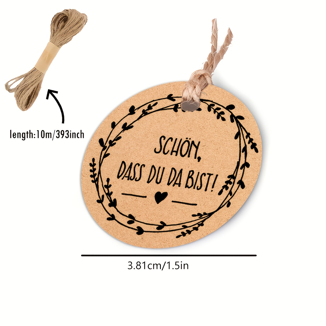 E-shop 60 Stück Deutsche Kraftpapier Dankeschön Etiketten mit Blattkranz und Herz | Partygeschenk Dekoration für Hochzeit, Babyparty, Ladenbesitzer