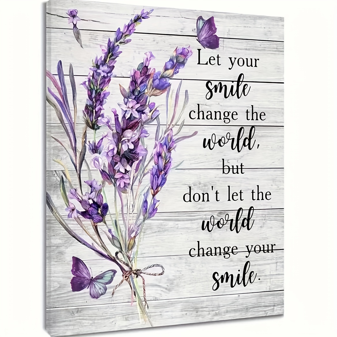 

1pc Lavender Wall Art For Living Room, Purple Flower Butterfly And Inspiration Quote Rustic Wooden Panel Wall Art Rustic Frame Wall Art Bedroom Wall Decoration. (adhesive Tape Included)