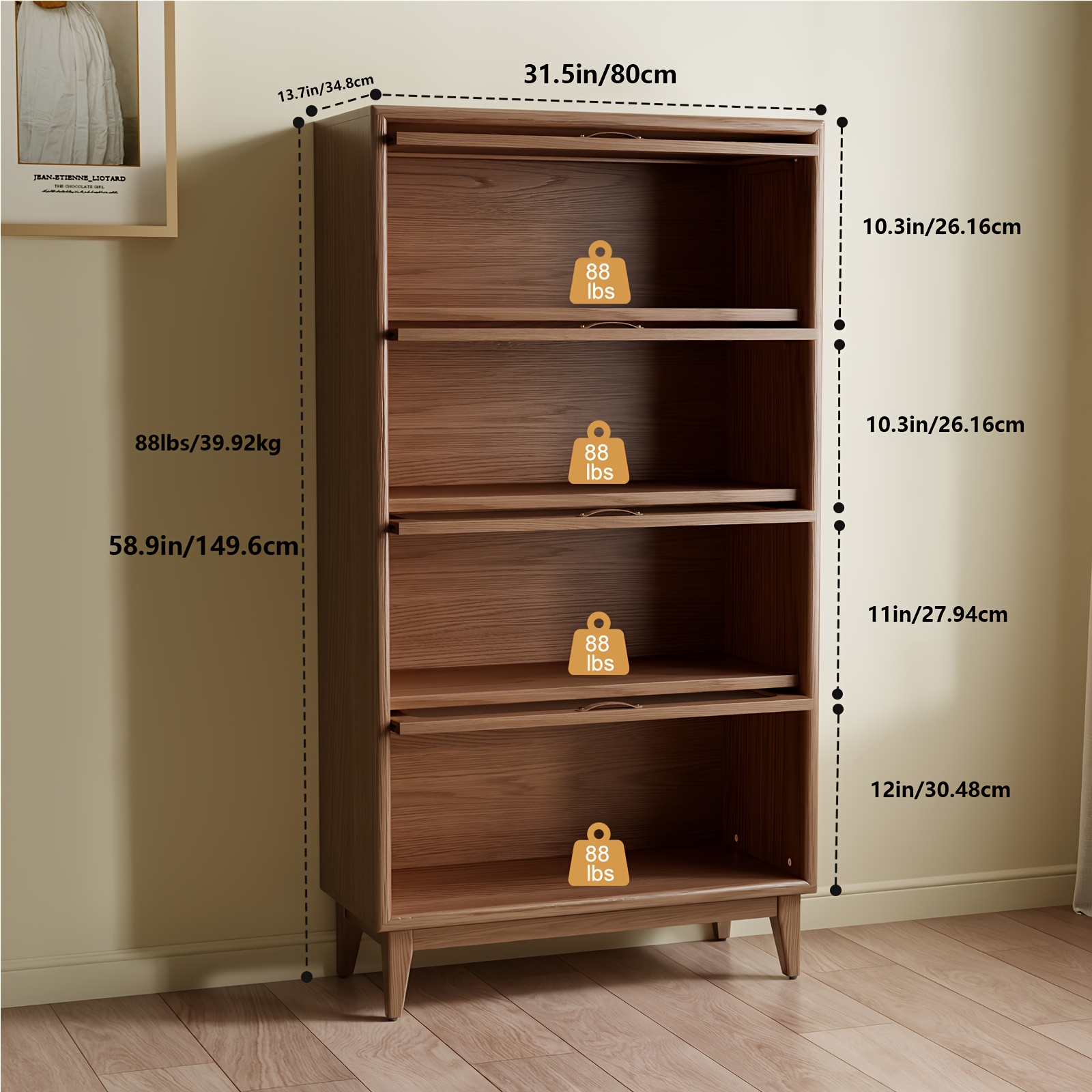 wooden bookshelf multi layer bookshelf with tempered cabinet glass door brown decorative cube storage box bookshelf multi functional storage cabinet suitable for kitchen home office Product details 9