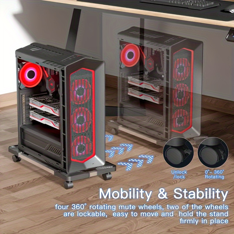 

Support d'Ordinateur Portable Ajustable avec Roulettes Verrouillables - Métal, de Ventilation et Refroidissement pour Jeux et Utilisation de Bureau, Disponible /Blanc