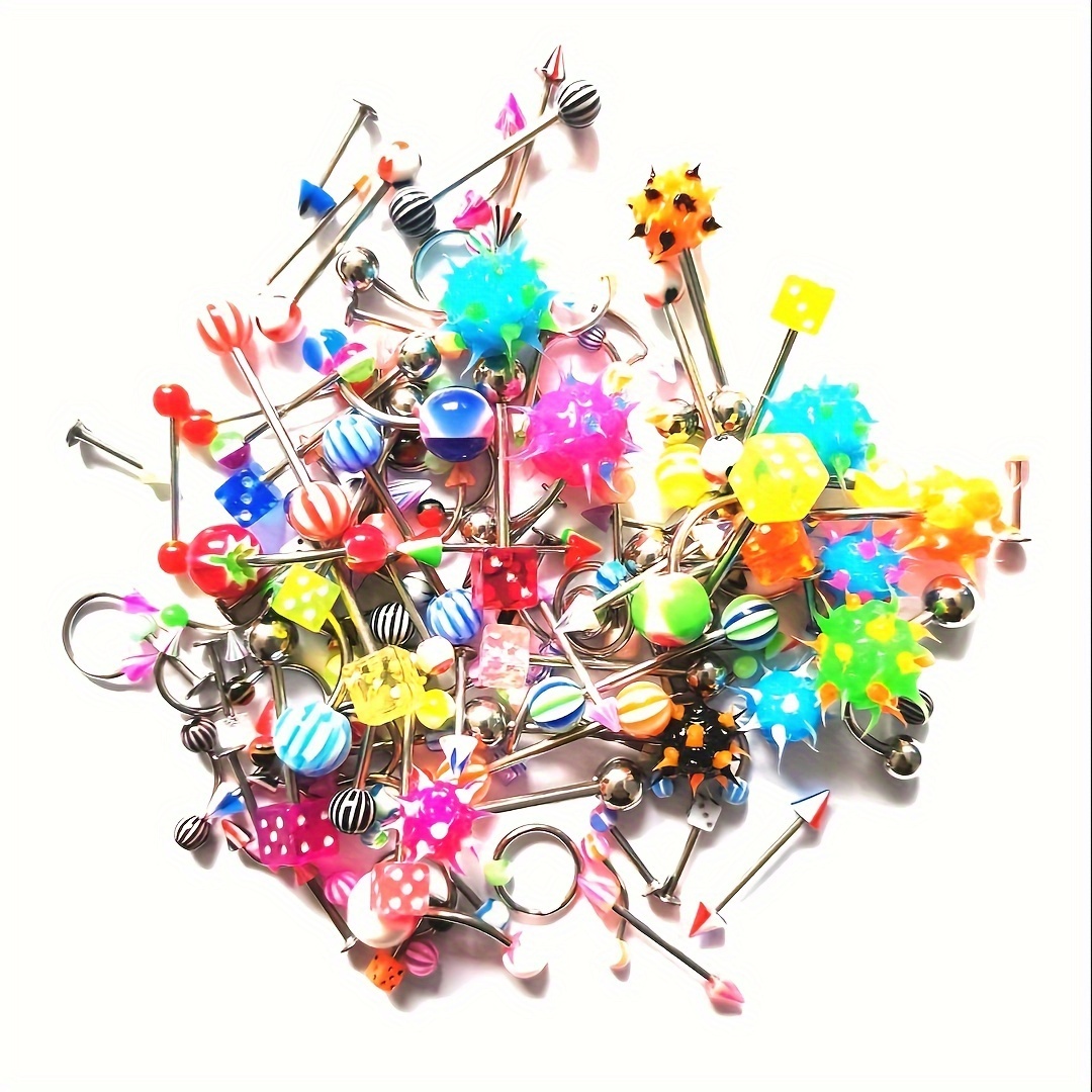 

20-piece Hip-hop Fashion Mix Body Piercings: Barbell, Eyebrow Ring, Navel Ring, Lip Plug, Nose Ring - Acrylic, Suitable For Daily Wear And Parties