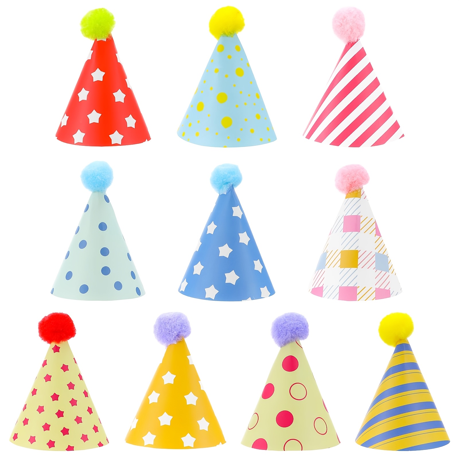 TEMU 10 Plush Animal Mini Party Hats With Pom-poms, Hats, Felt Birthday Cone Hats, Suitable For Dogs, Cats, Rabbits, And Dolls, Multicolor