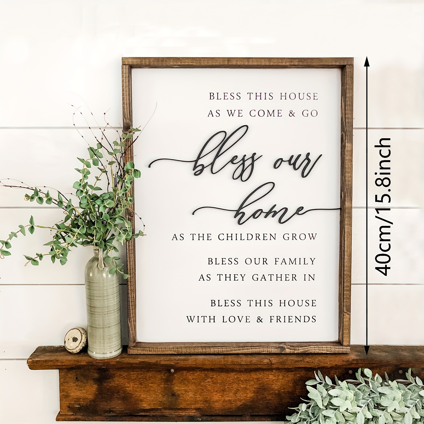 TEMU Farmhouse Sign - Rustic Wood Wall Decor With Elegant Script - Decoration For Living Room, Kitchen, Mantel - Housewarming, Wedding, Anniversary