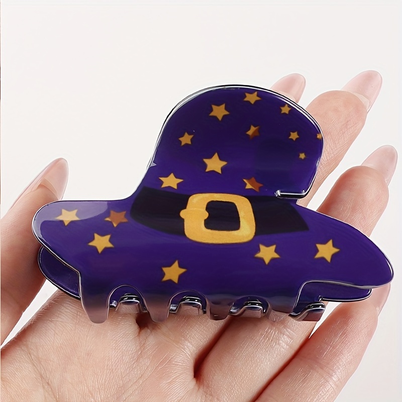 Image of 1pc Halloween Hat Print Hair Claw Non Slip Hair Grab Clip Stylish Hair Accessories Suitable For Halloween Costumes And Daily Use