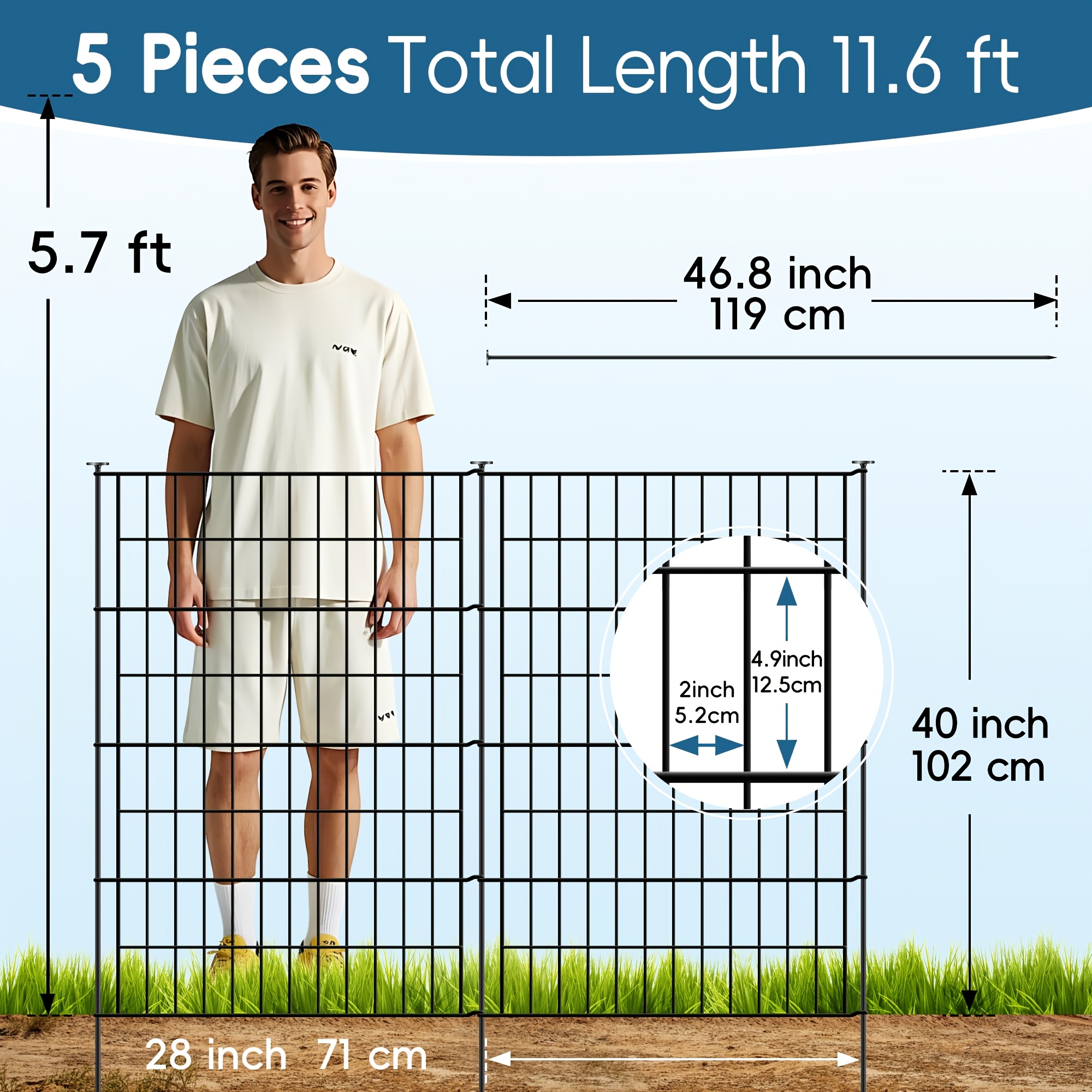 【2d plat】 [2d plat] clôture décorative de jardin   creuser à 5 panneaux - 40 h x 28 l barrière métallique dextérieur pour animaux de compagnie, enclos portable pour animaux de compagnie pour cour, bordure paysagère, clôture temporaire pour chiens & parterres de fleurs