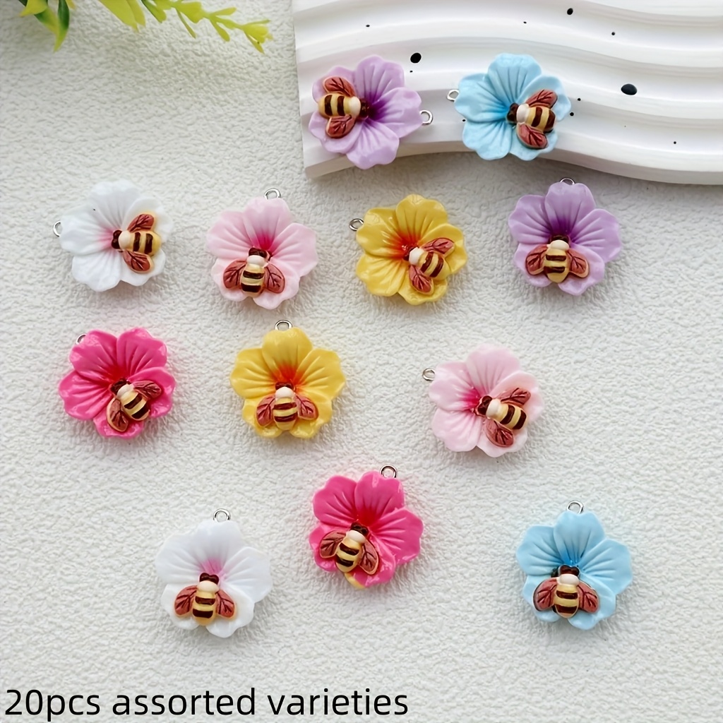 TEMU 2d Flat - 20pcs Summer Element New 20mm Resin Flat Back Charms With Bee And In Colors, Jewelry Supplies For Necklace, Bracelet, Earrings, Kit.