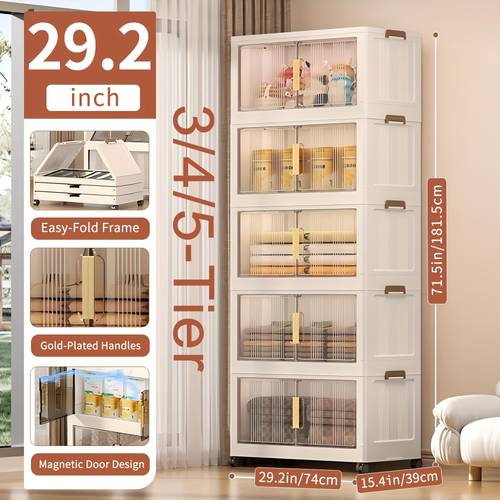 Armário de Armazenamento Extra 29,2 - Caixas Plásticas com Tampa 3/4/5 Níveis, Recipientes Dobráveis e Empilháveis com Rodas, Organizador para Closet, Banheiro, Casa, Escritório, Dormitório, Local, Armazenamento e Organização