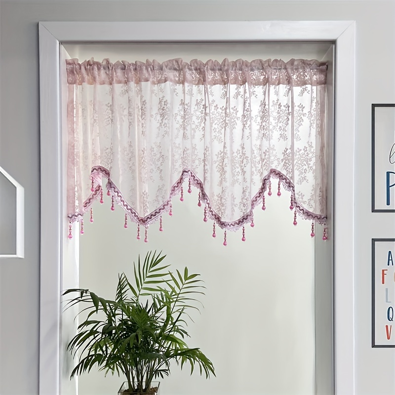 

1pc Tiyana Elegant Pink Lace Embroidery Sheer Tulle Valance - Floral Pattern Short Curtain With Rod Pocket For Living Room & Bedroom, Hand Washable, Polyester .0% Fabric Partition Drape