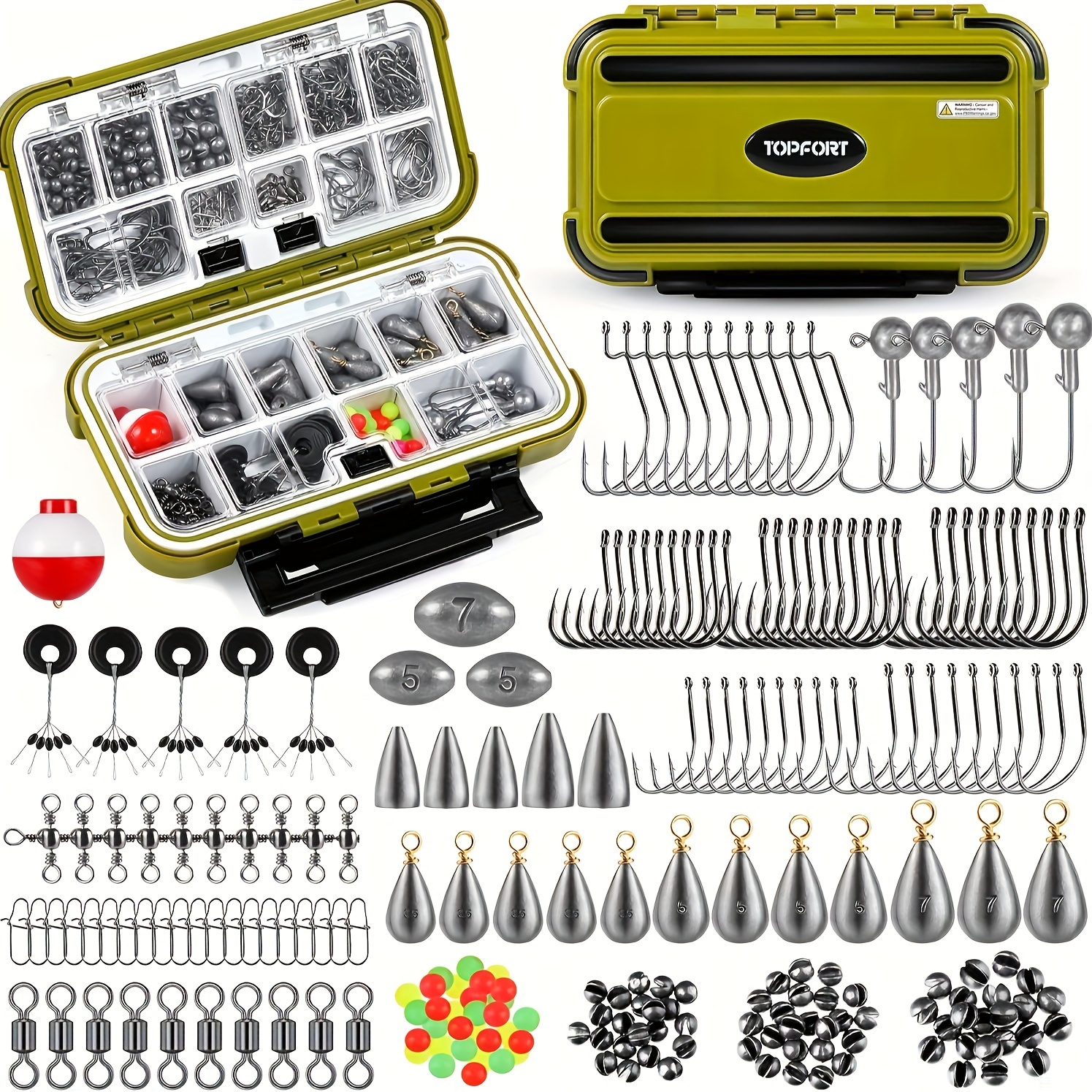 

Fishing Accessories Kit, 251pcs, Including Jig Hooks, Bullet Bass Casting Sinker Weights, Fishing Swivels Snaps, Sinker Slides, Fishing Set With Tackle Box