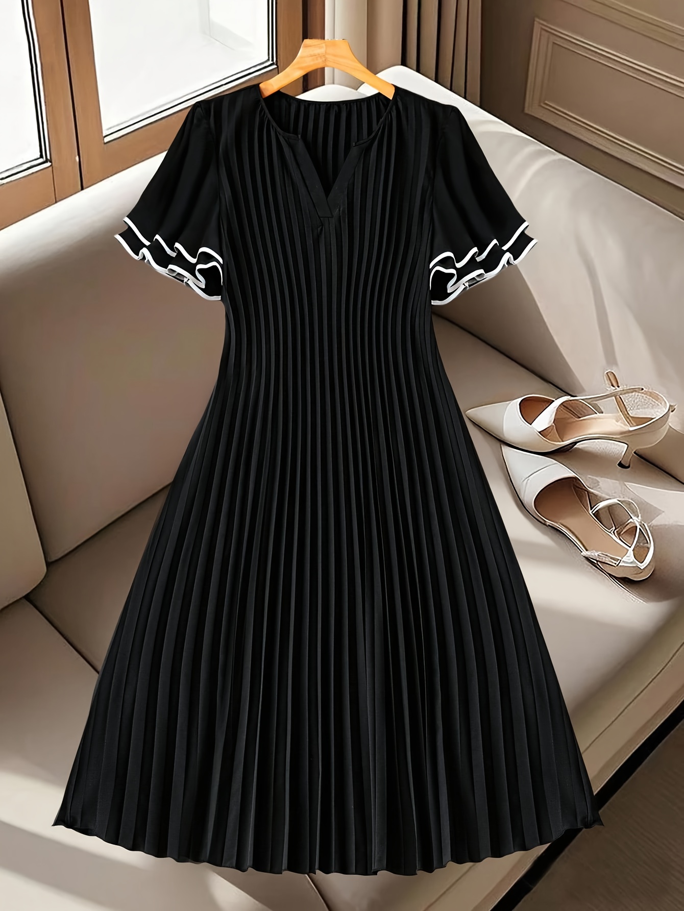 princess polly baby blue dress Black Shimmer Pleated V-Neck Gown