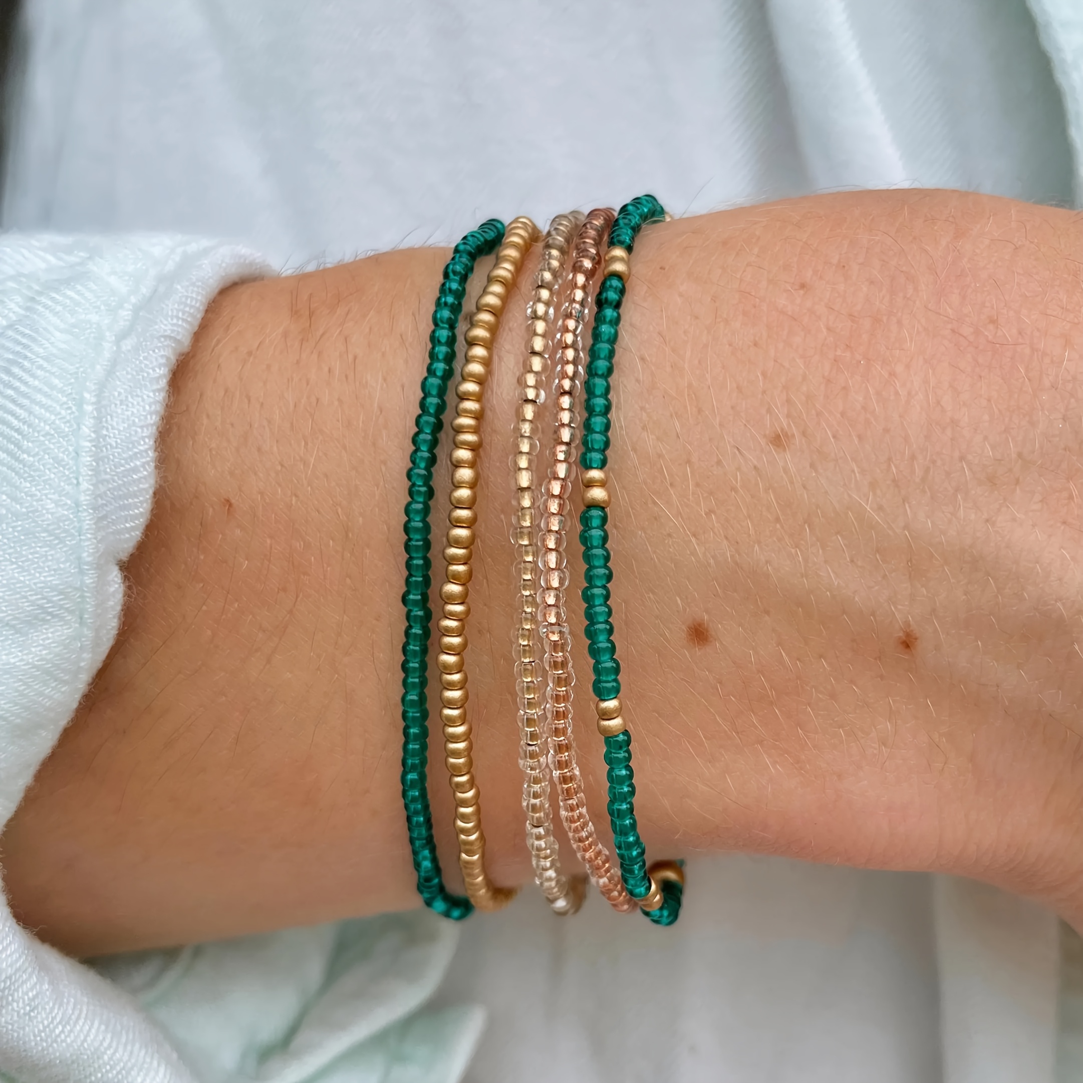 TEMU 5pcs Bohemian Creative Beaded Color-block Women's Bracelet Set, Fashionable Niche Design Stackable Beaded Jewelry