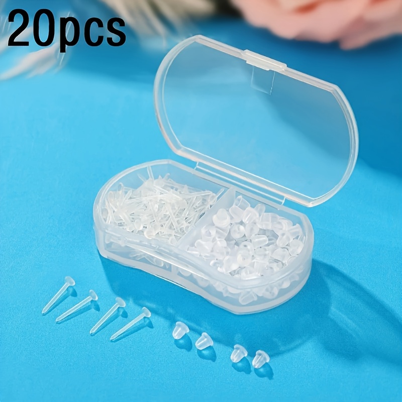 TEMU 20 piezas de aretes acrílicos, aretes modernos minimalistas anti-alergia transparentes, diseño de cabeza invisible anti-obstrucción, aretes para