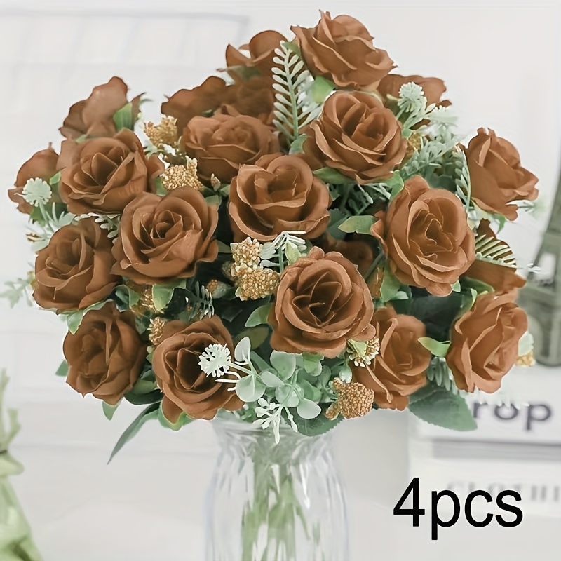 TEMU Ensemble de 2 ou 4 bouquets de soie multicolores avec 5 têtes de roses, idéal pour mariage, fête de mariage ou décoration intérieure