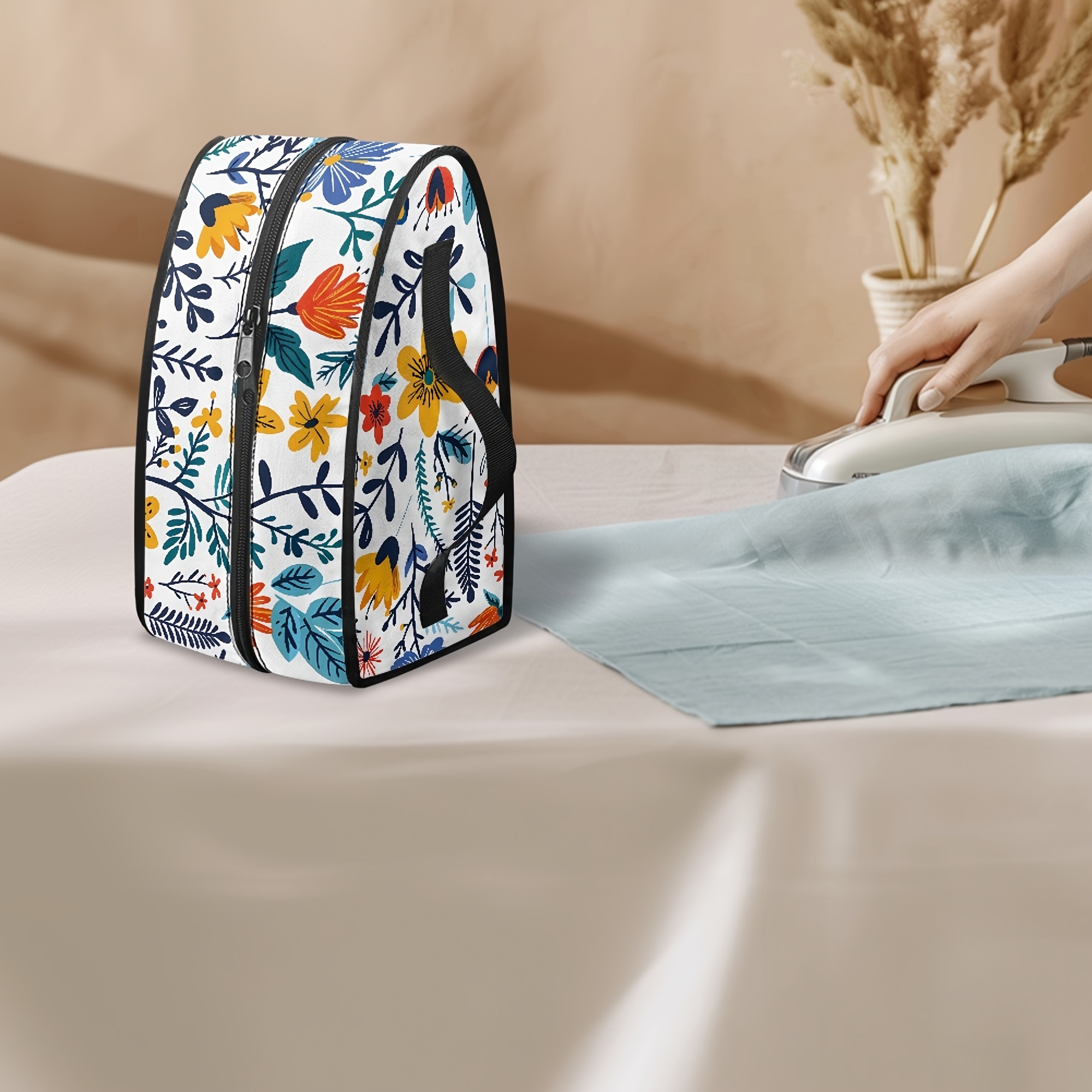 portable floral butterfly ironing bag with top handle and dual zipper dustproof ideal for travel or storage details 0