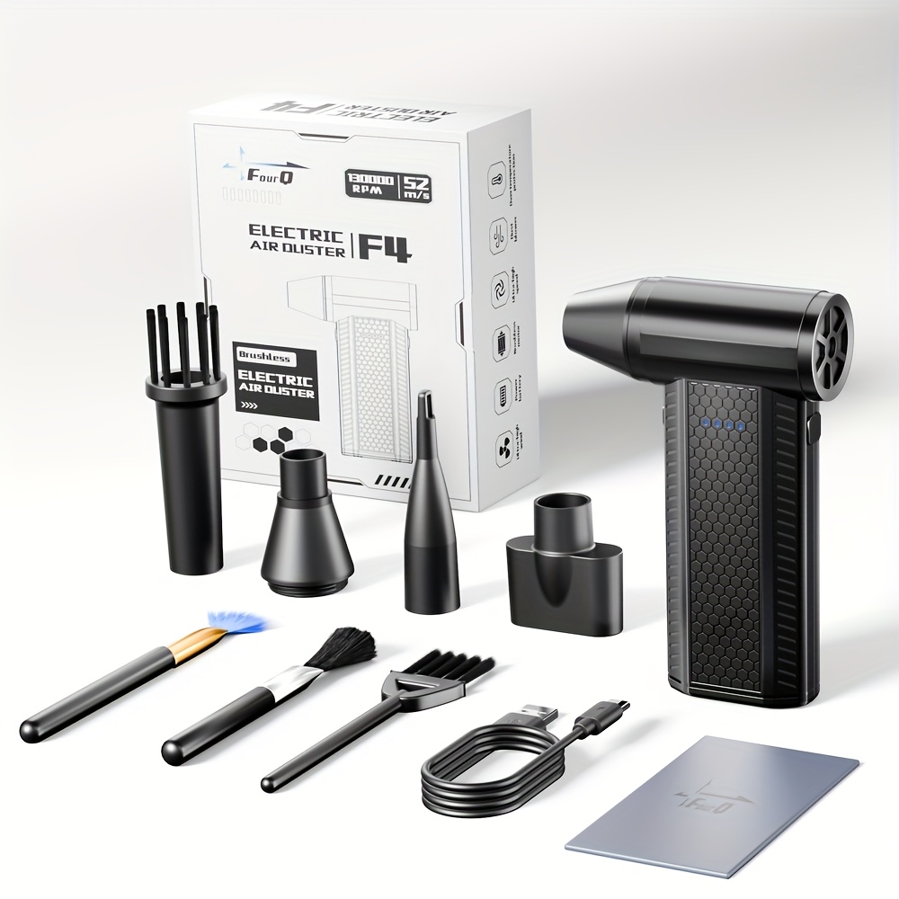 TEMU Electric Dust Collector - 130, 000 Rpm Compressed Air Dust Collector, 4-speed Adjustable Nozzle Dry Blower, Usb Rechargeable, 4000mah Battery Reusable, Car Interior Cleaning
