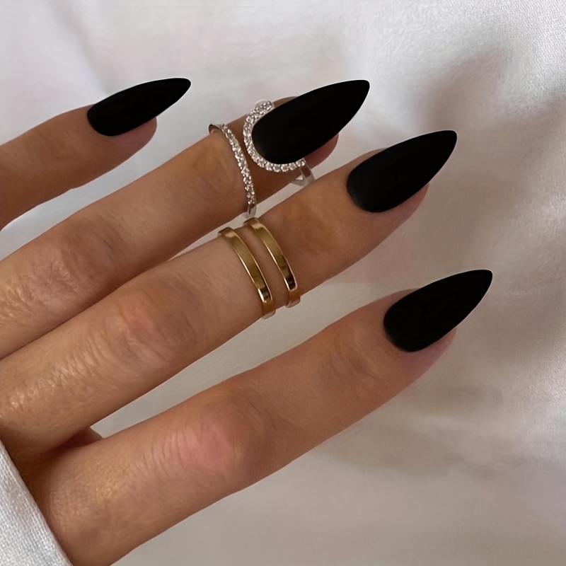 240pcs Matte Black Press on Nails Almond Fake Nails Artificial Black Nails Medium Length Almond Shaped Nails Press ons, Stiletto False Nails for Women, Medium Almond Nails, Thick Natural Acrylic Gel Nails Salon Quality, Nail Art, Stiletto Shape
