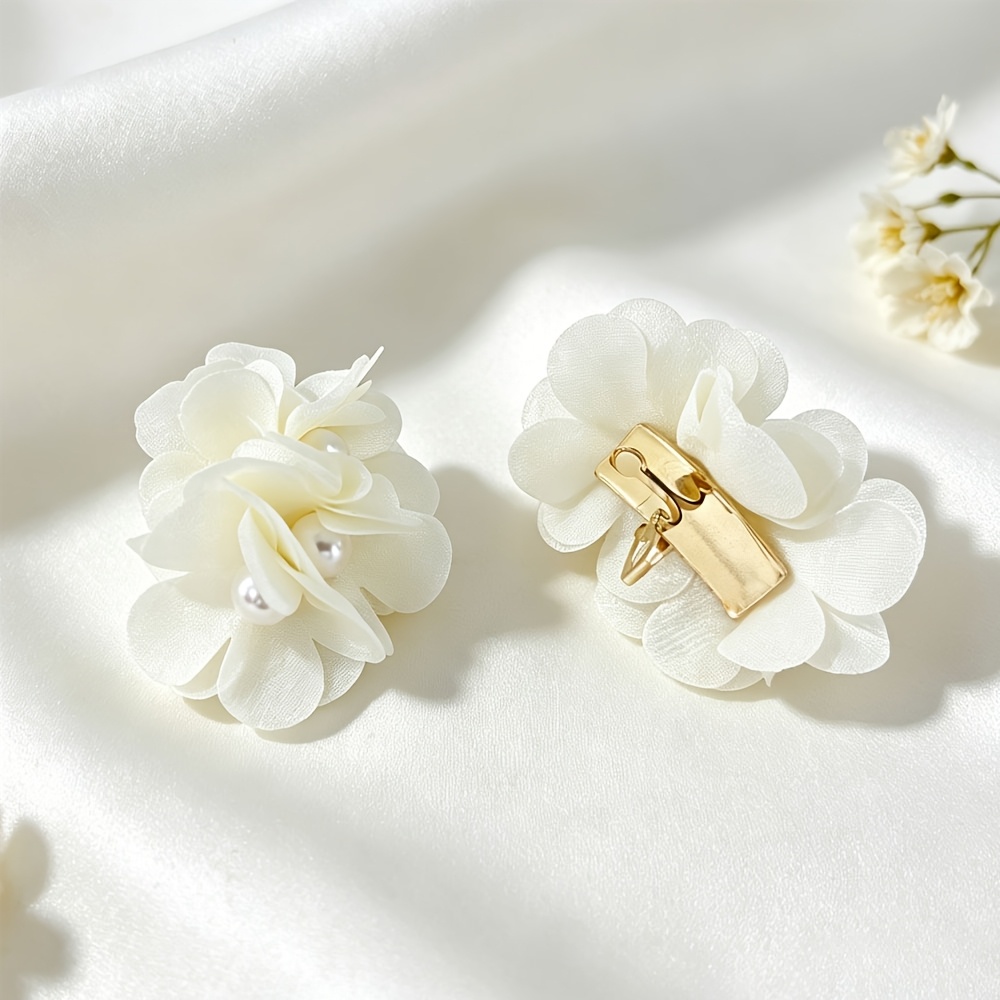 Bohemian Fabric Flower Ear Clips for Women, Colorful Statement Earrings