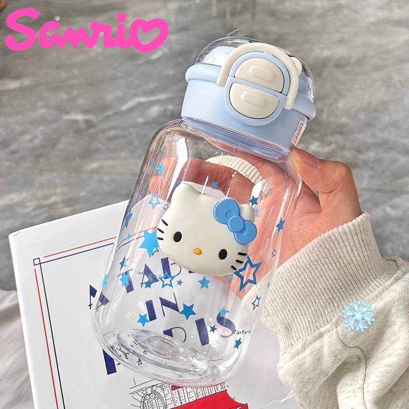 

Sanrio Hello Kitty 600ml Large Capacity Transparent Water Bottle With Blue Lid & Star Pattern - Leakproof, Portable Dog Water Dispenser For Travel & Outdoor Activities