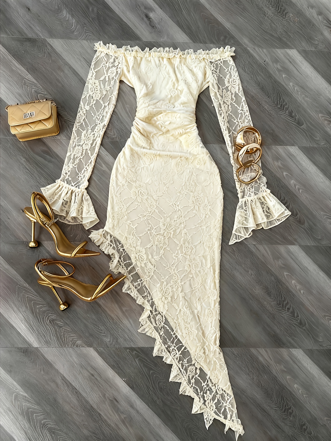 asymmetrical ruffle hem dress sold on Temu United States