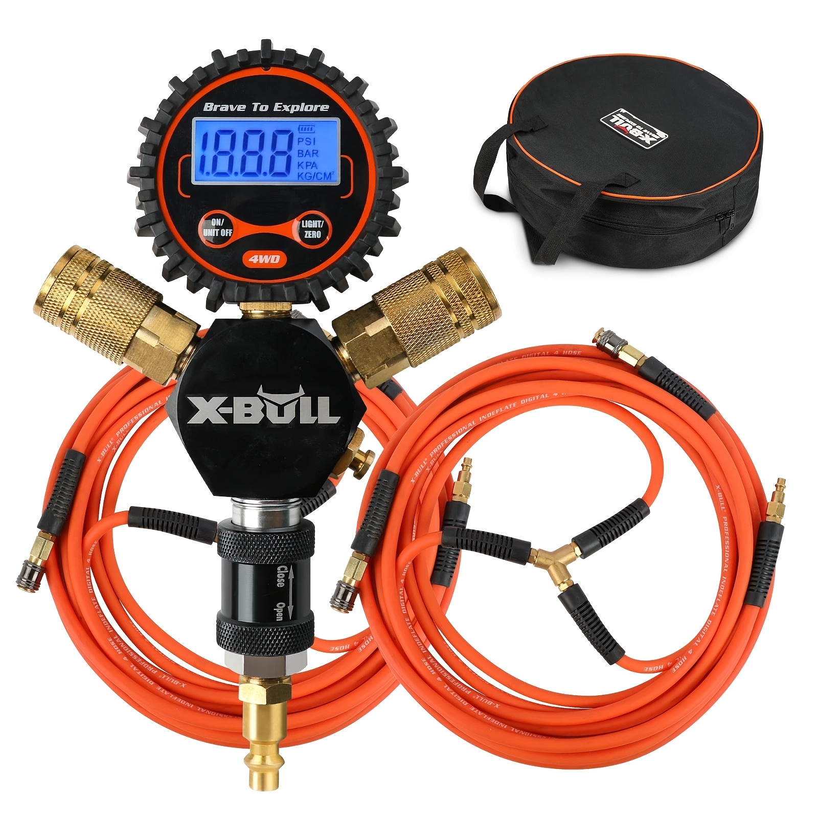 TEMU X-bull 4 Tire Inflation Deflation System, Tire Pressure Equalizer To 155" , Flexible Air Hose Tire Pressure Gauge, Quick Connect Air