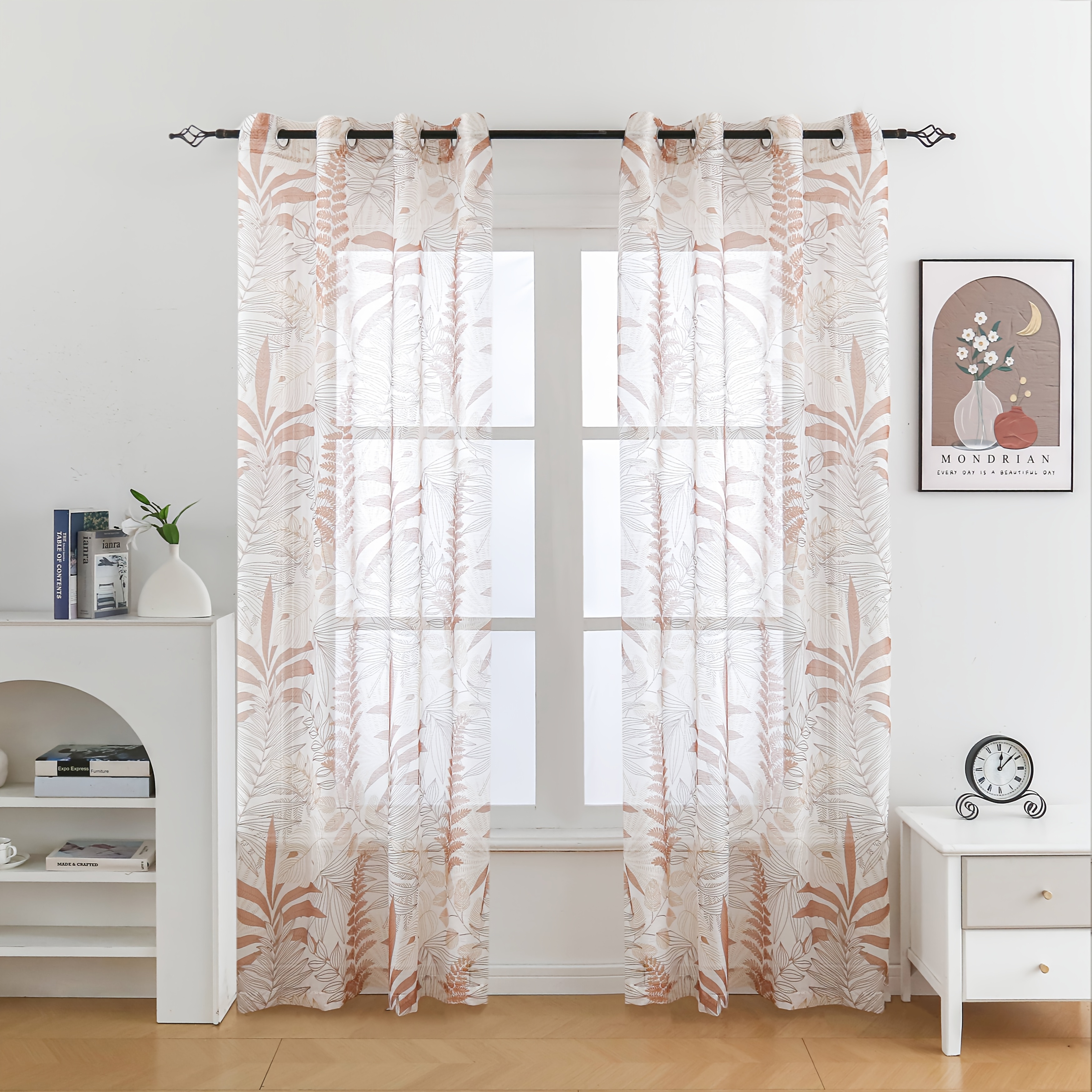TEMU 2pcs Mesh Transparent Curtains, Embroidered Curtains, Floral Transparent Pattern Curtains, Bedroom And Living Room Semi Transparent Curtains
