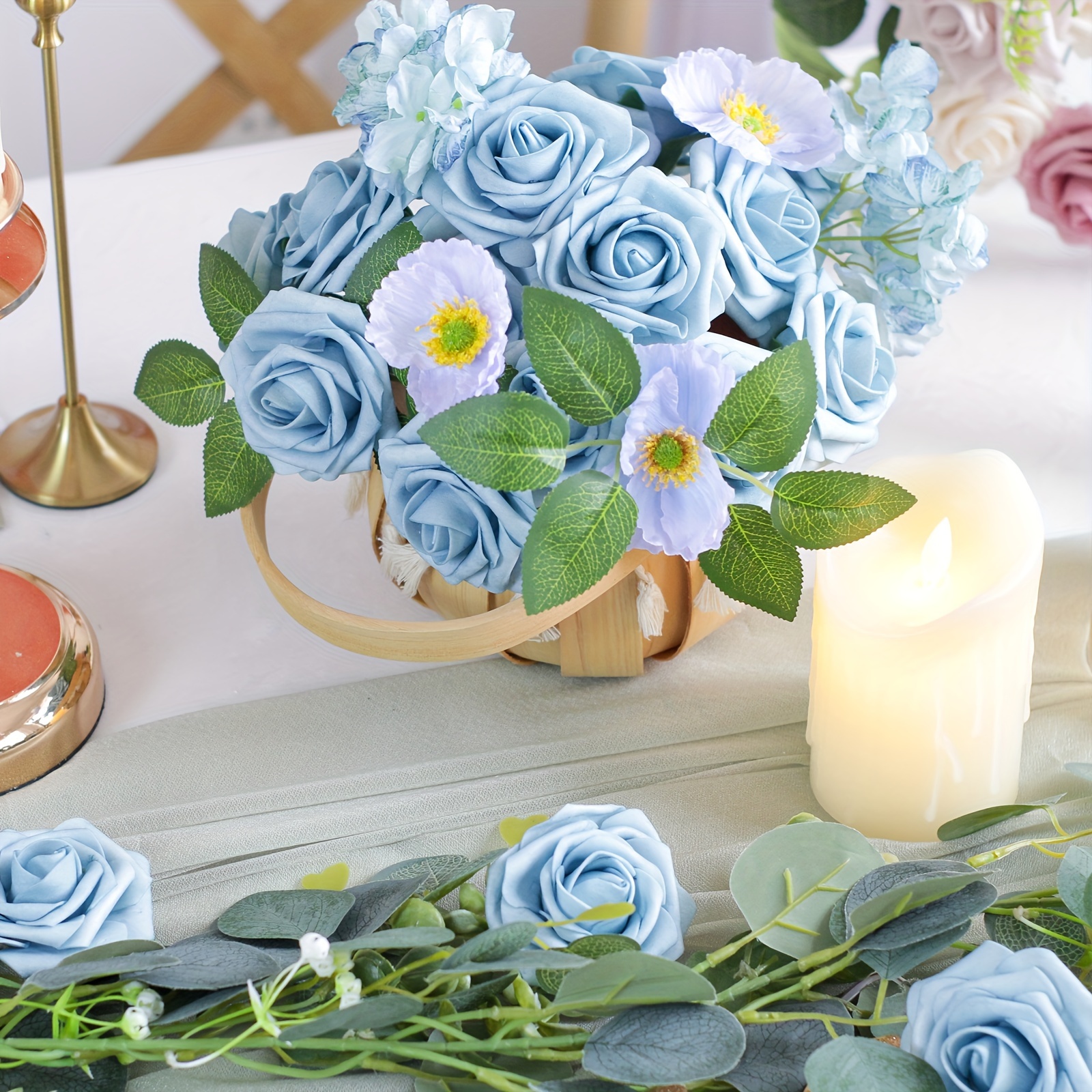 Elegant Light Blue Foam Rose Set For Diy Wedding Bouquets & Home Decor
