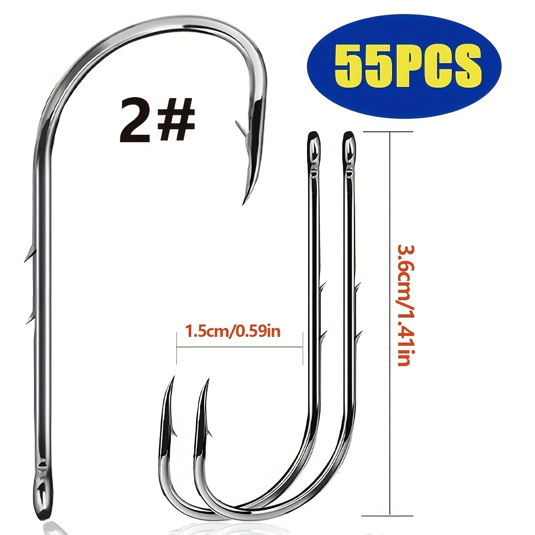 55pcs Baitholder Fishing Hooks Barbed Shank Bait Holder Hooks Long Shank Fishing Hooks Black Offset Fishing Jig Hooks Bait Keep Hooks For Fishing Shank With 2 Barbs