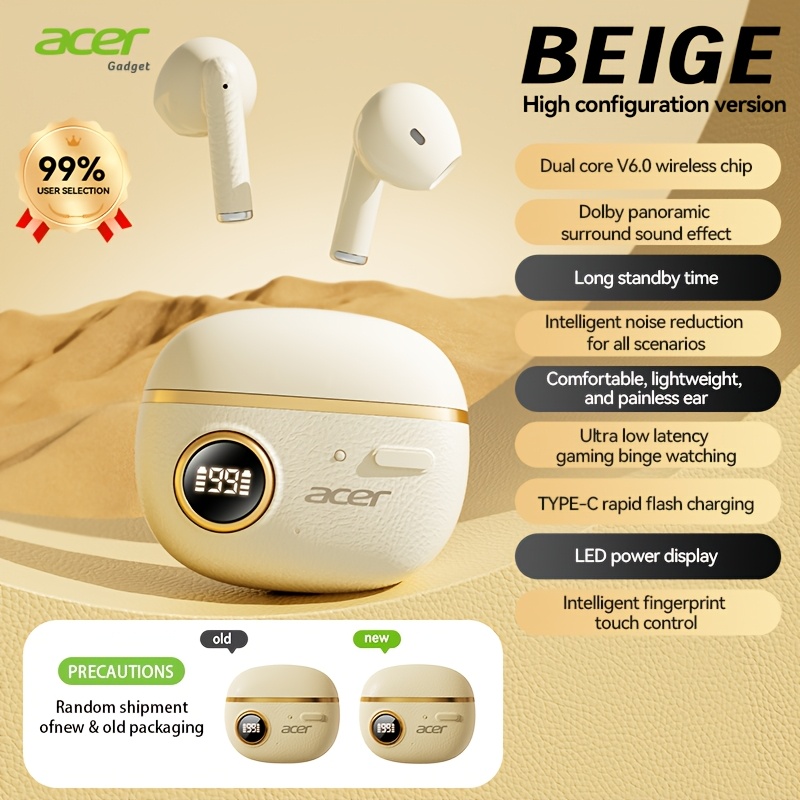 Acer 2026 New]tws Wireless Earphones, Heavy Stereo + Call Noise Reduction, Ultra-long , Sports Running In-ear, Ear Hook Design, Low Latency , Hifi Sound, Lightweight , Classic Retro