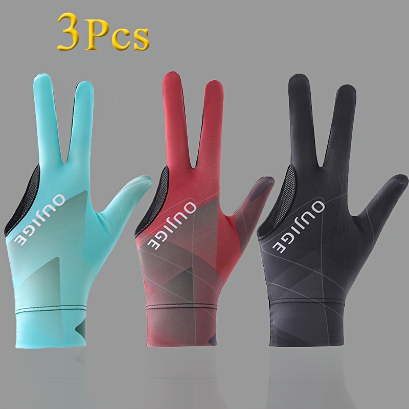 TEMU 3pcs Unisex Professional Snooker Gloves With Full Fingers, Anti-slip, Durable, High Elasticity, And Breathable For Billiards