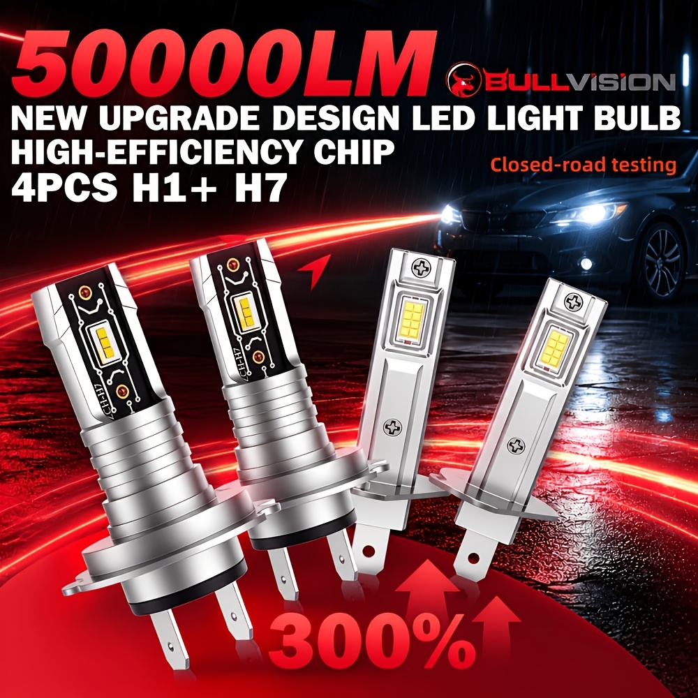 TEMU BULLVISION 4 pezzi H7 H1 LED Fari per auto, 6000K, Abbaglianti Anabbaglianti, Esclusivamente Off Road, Senza Batteria