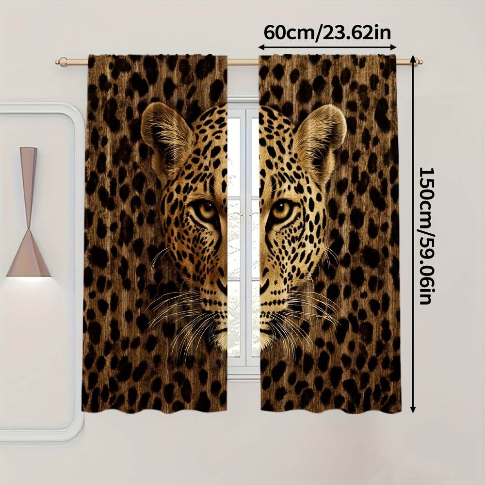TEMU 2d Flat - 2d Flat - 2pcs, 2d Flat Printing Creative Curtains Leopard Print Polyester (without Rod, No Movement, No Battery) Decorations For Home