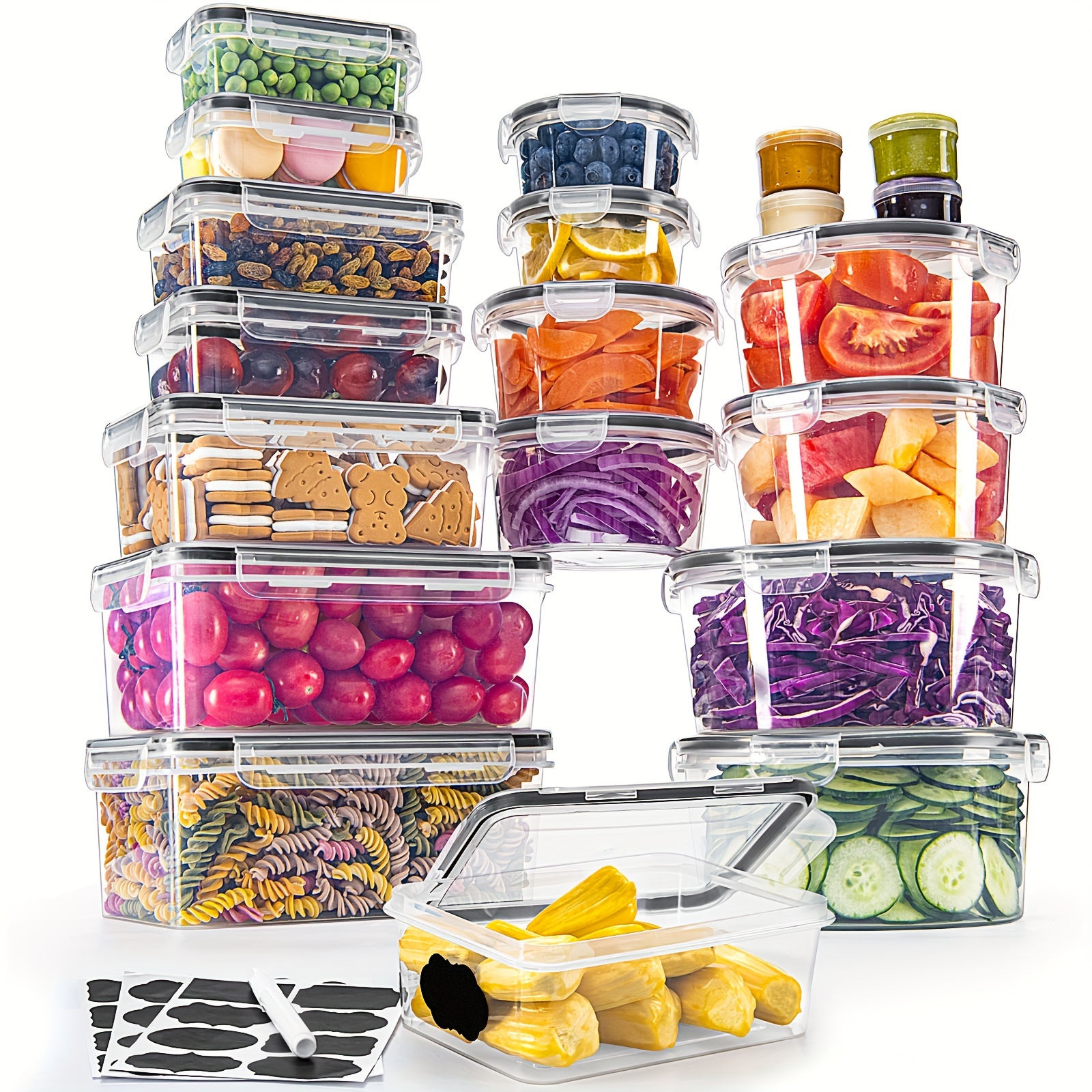TEMU 22pcs (square+circular) Food Storage Containers, Sauce Boxes, Stackable Kitchen Storage Bowl Sets, Leak Proof Plastic Food Storage Containers,