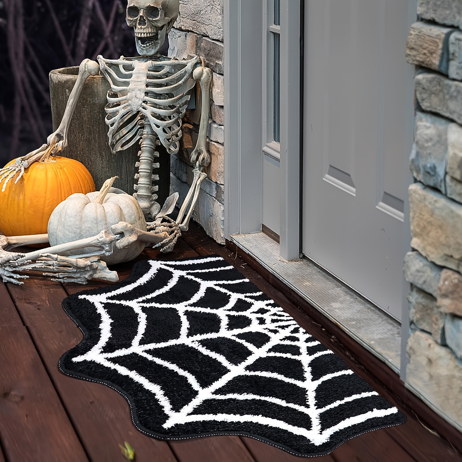 

Spooky Spider Web Door Mat - Waterproof, Stain-resistant, Hand Washable Polyester Rug With Rubber Backing For Home Decor