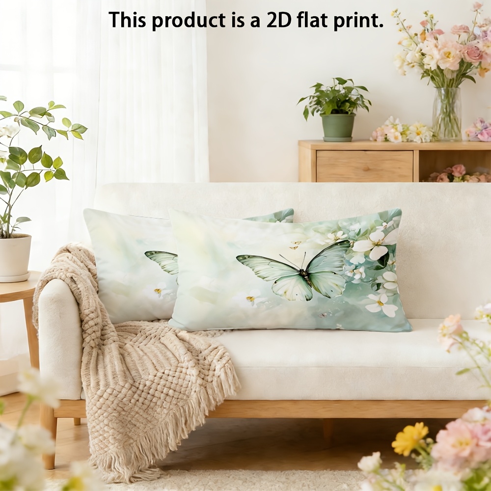 TEMU 2 fundas de almohada con mariposas verdes y flores blancas, añadiendo poesía a la cama, de almohada con diseño floral sin relleno, de almohada