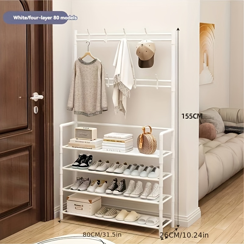 80cm 31 49in wide metal entryway shoe rack with 8 hooks multi functional storage for shoes scarves and hats suitable for   living rooms and bedrooms   and portability no wood no electricity required details 1