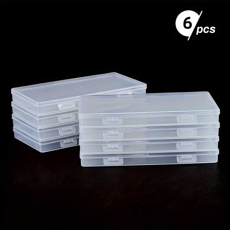 6pcs Clear Rectangle Bead Storage Boxes - Durable, Stackable With Secure Hinged Lids, Perfect For Small Items & Crafting Accessories