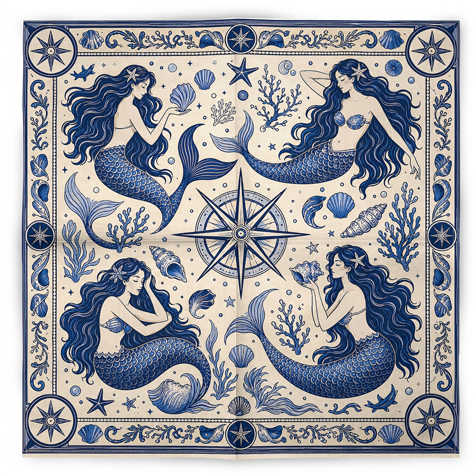TEMU Pañuelo multifuncional de cuello tipo , estilo náutico vintage de en azul y , pañuelo tipo bandana de moda hip- estampado marina, pañuelo