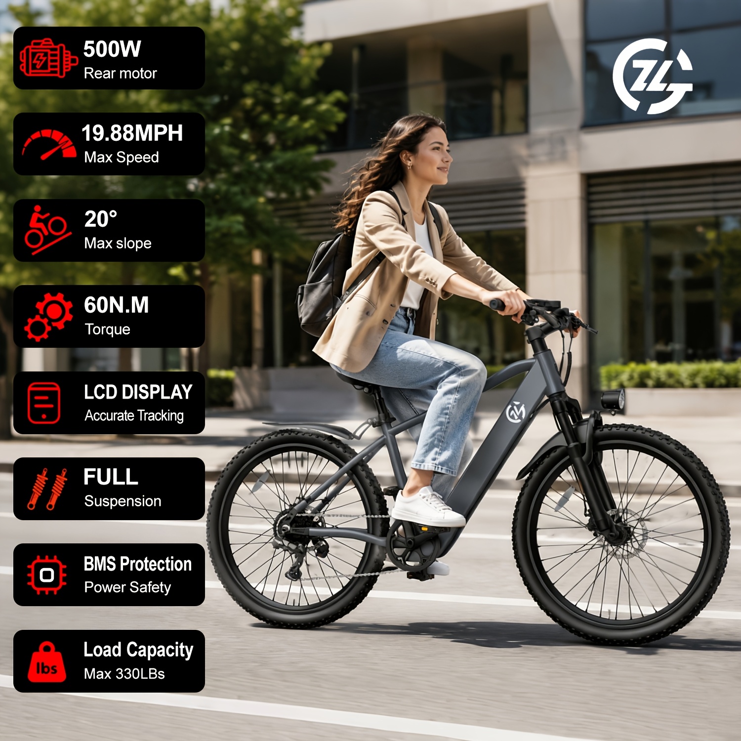 24 Inch Tire Adult Electric Bike, 500W Motor, 48 .5Ah Battery, 19.   ,   Brakes, All Terrain E-Bike, Off-Road Beach Riding, Urban Daily  , Unisex Electric Bicycle,   Gift, Ideal   E-Bike