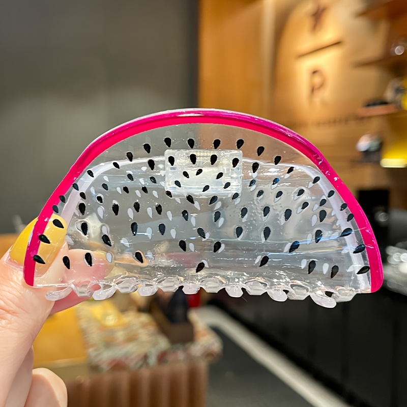 TEMU 1pc Transparent Dragon Fruit-shaped Hair Claw, Spring/summer Niche Fruit Hair Clip, Acrylic Cute Back-of-head Shark Clip, Women's Hair Accessory