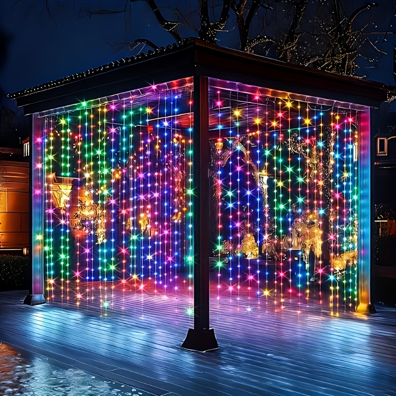 TEMU Upgraded 330led Solar Curtain Light -12 Fairy String Light, Ip65 Courtyard Decoration, Outdoor Decoration For Festivals, Suitable For Garden,
