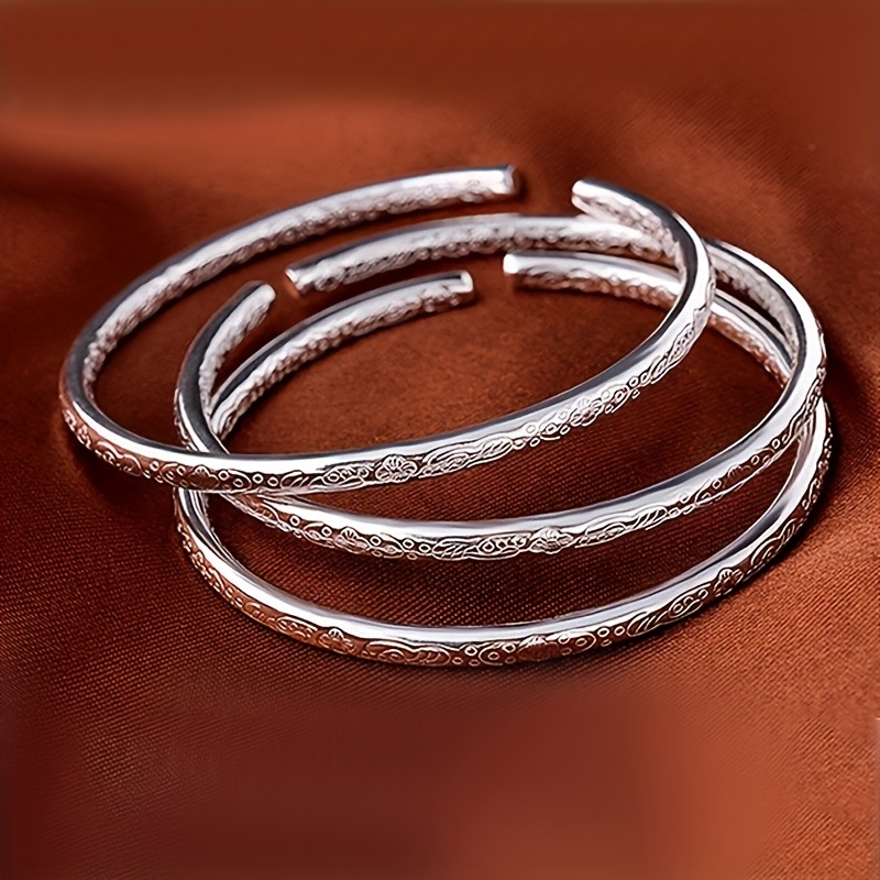 Bohemian Style S925 Silvery Open Bangle Bracelet